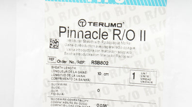 Terumo RSB802 Pinnacle R/O II Introducer Sheath 10cm x 0.038inch (x)